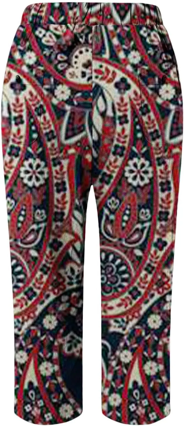 Leggings with Pockets for Women Drawstring Pants Plus Size Trendy Striped Spring Summer Gauze Pants Linen Pants Yoga