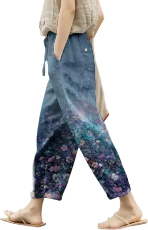 Leggings with Pockets for Women Drawstring Pants Plus Size Trendy Striped Spring Summer Gauze Pants Linen Pants Yoga
