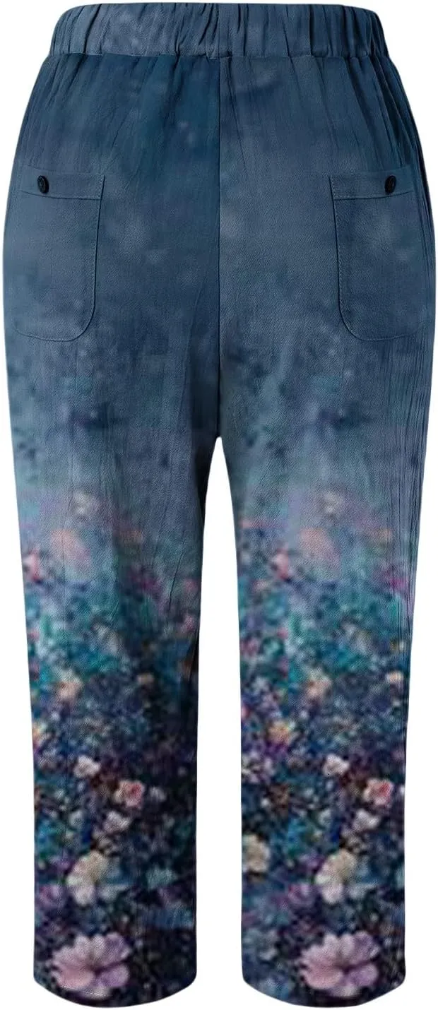 Leggings with Pockets for Women Drawstring Pants Plus Size Trendy Striped Spring Summer Gauze Pants Linen Pants Yoga