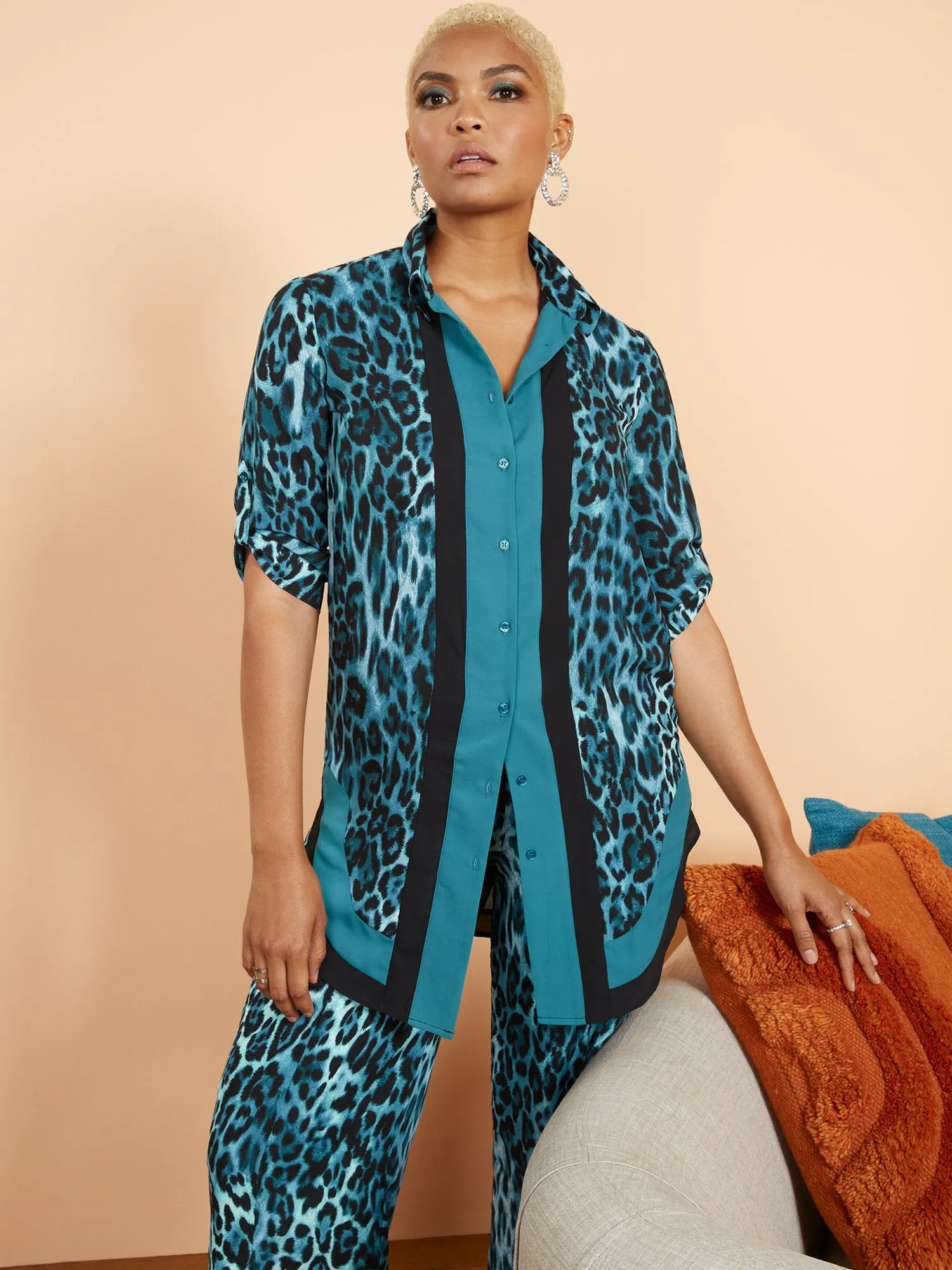 Leopard-Print Button-Down Top