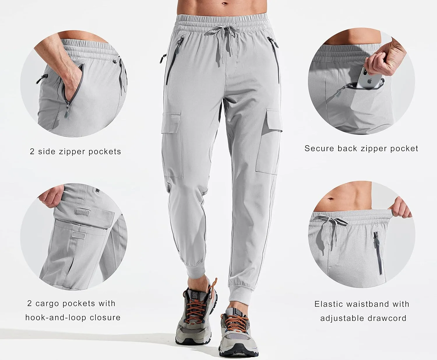 Libin Men's Lightweight Joggers Quick Dry Cargo Hiking Pants Track Running Workout Athletic Travel Casual Outdoor
