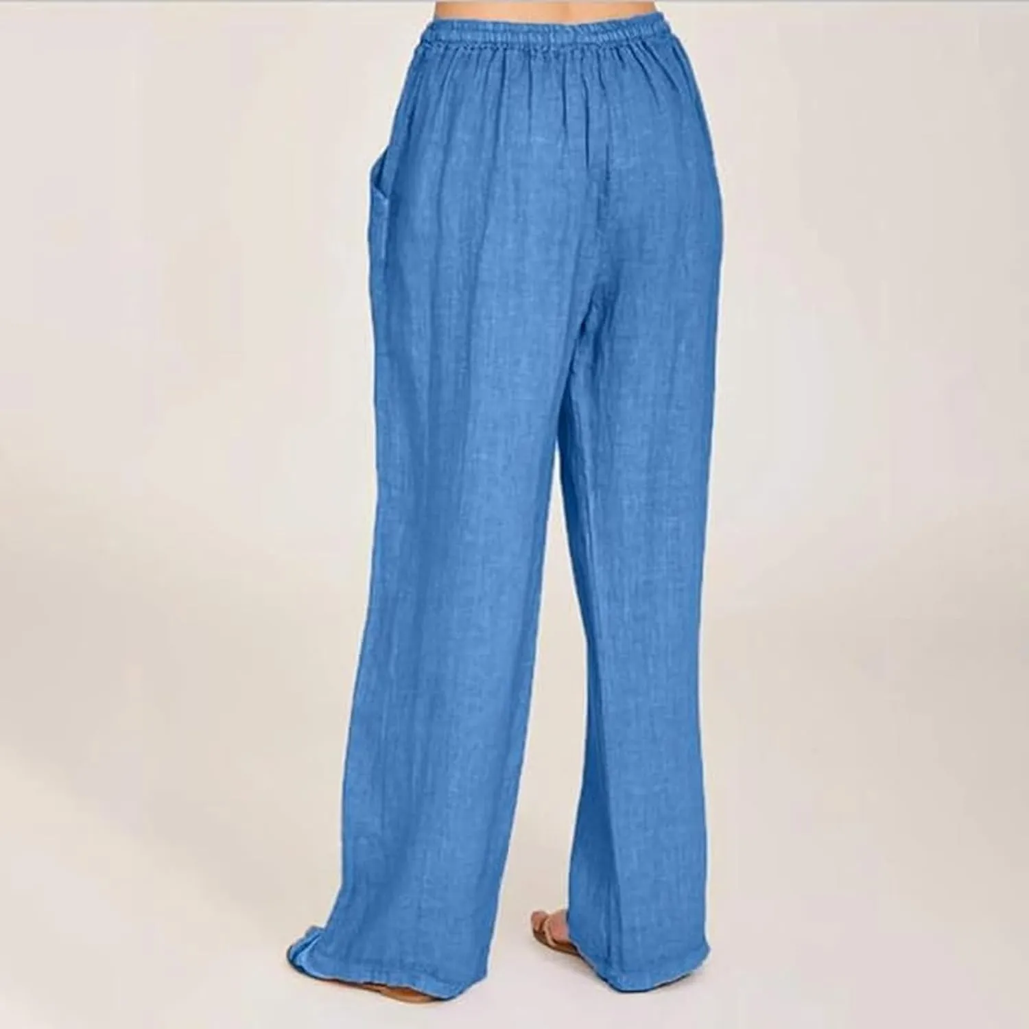 Linen Pants Women's Summer Wide Leg Pants Drawstring Elastic Waist Pants High Waisted Lounge Pants Beach Trousers