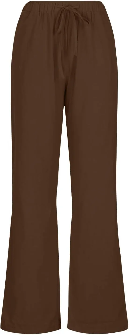 Linen Pants Women's Summer Wide Leg Pants Drawstring Elastic Waist Pants High Waisted Lounge Pants Beach Trousers