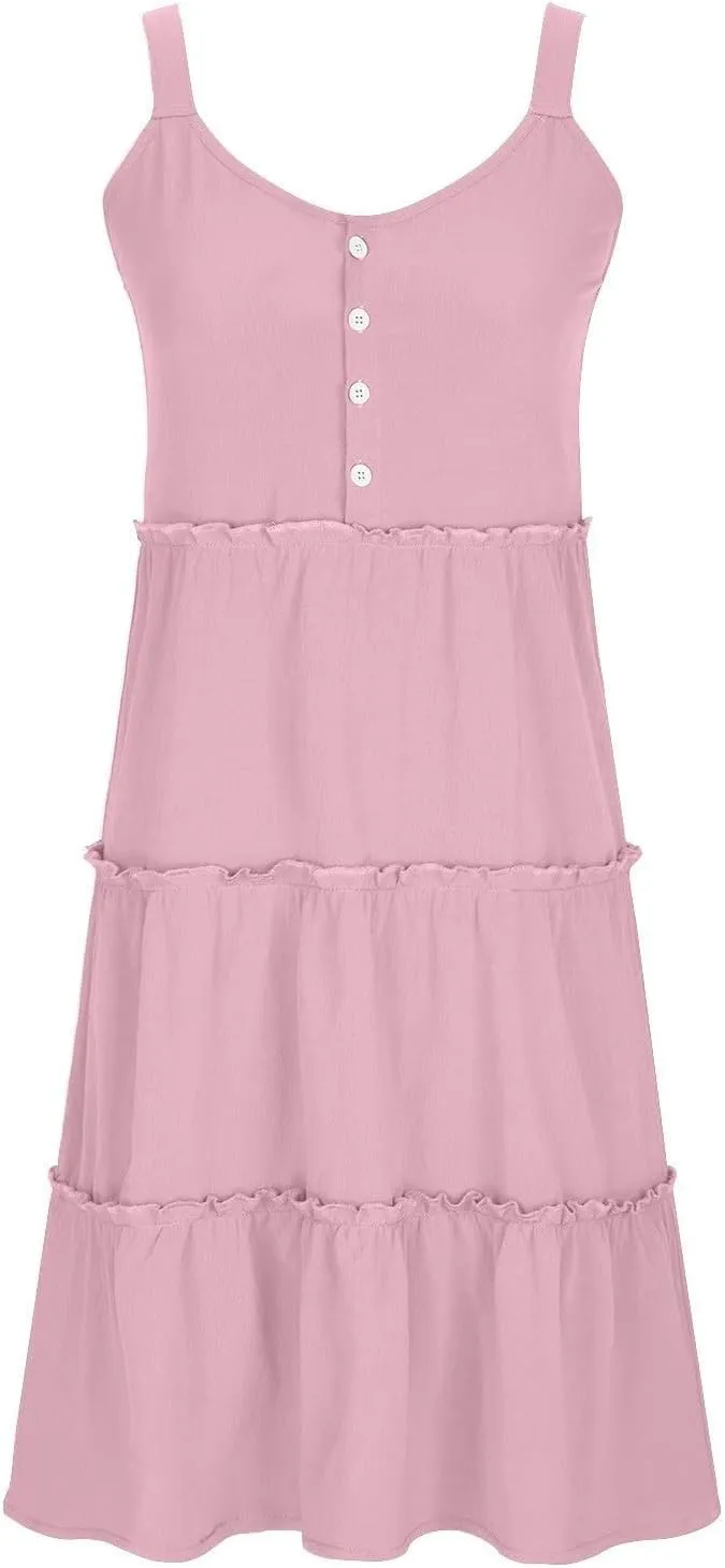 Linen Sundresses for Women 2025 Sleeveless Tiered Short Dresses Summer Vacation Outfits Cute Casual Sun Dresses