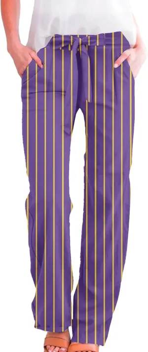 Linen Wide Leg Pants for Women High Waisted Adjustable Tie Knot Work Loose Flowy Beach Long Trousers with Pockets