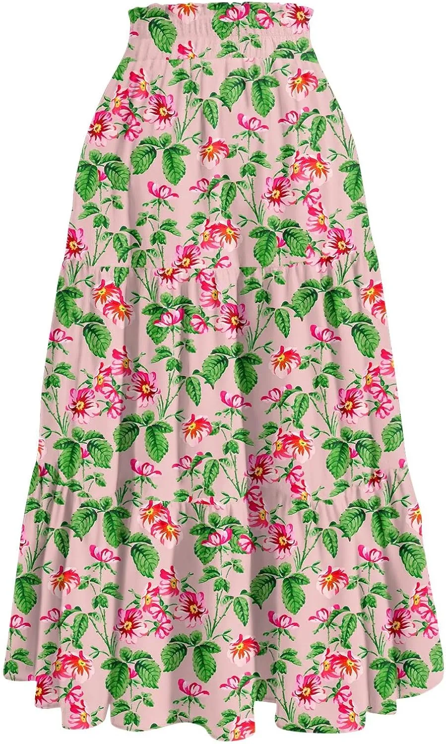 Long Skirts for Women 2025 Summer Floral Print Pleated Dress High Waist A Line Maxi Skirts Beach Flowy Boho Dresses