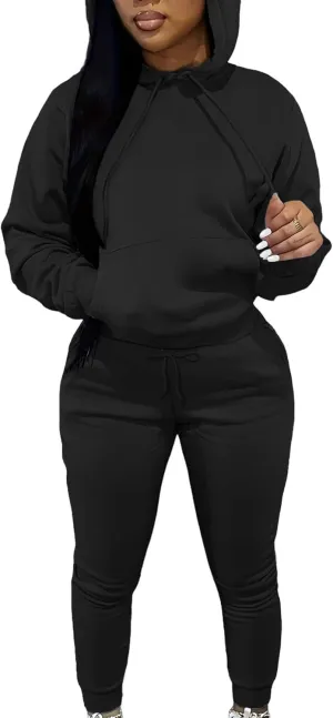 LovelyWholesale Womens 2 Piece Set Hoodie Sweatshirts and Jogger Sets