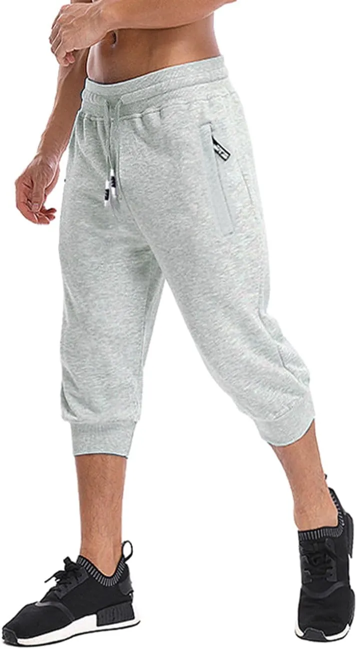 MAGNIVIT Men's 3/4 Jogger Capri Pants Workout Gym Below Knee Shorts Zipper Pockets Jogger Sweatpant Capris for Men