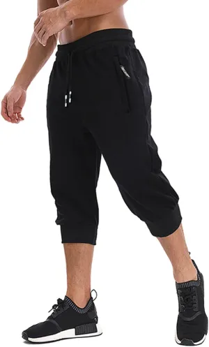 MAGNIVIT Men's 3/4 Jogger Capri Pants Workout Gym Below Knee Shorts Zipper Pockets Jogger Sweatpant Capris for Men