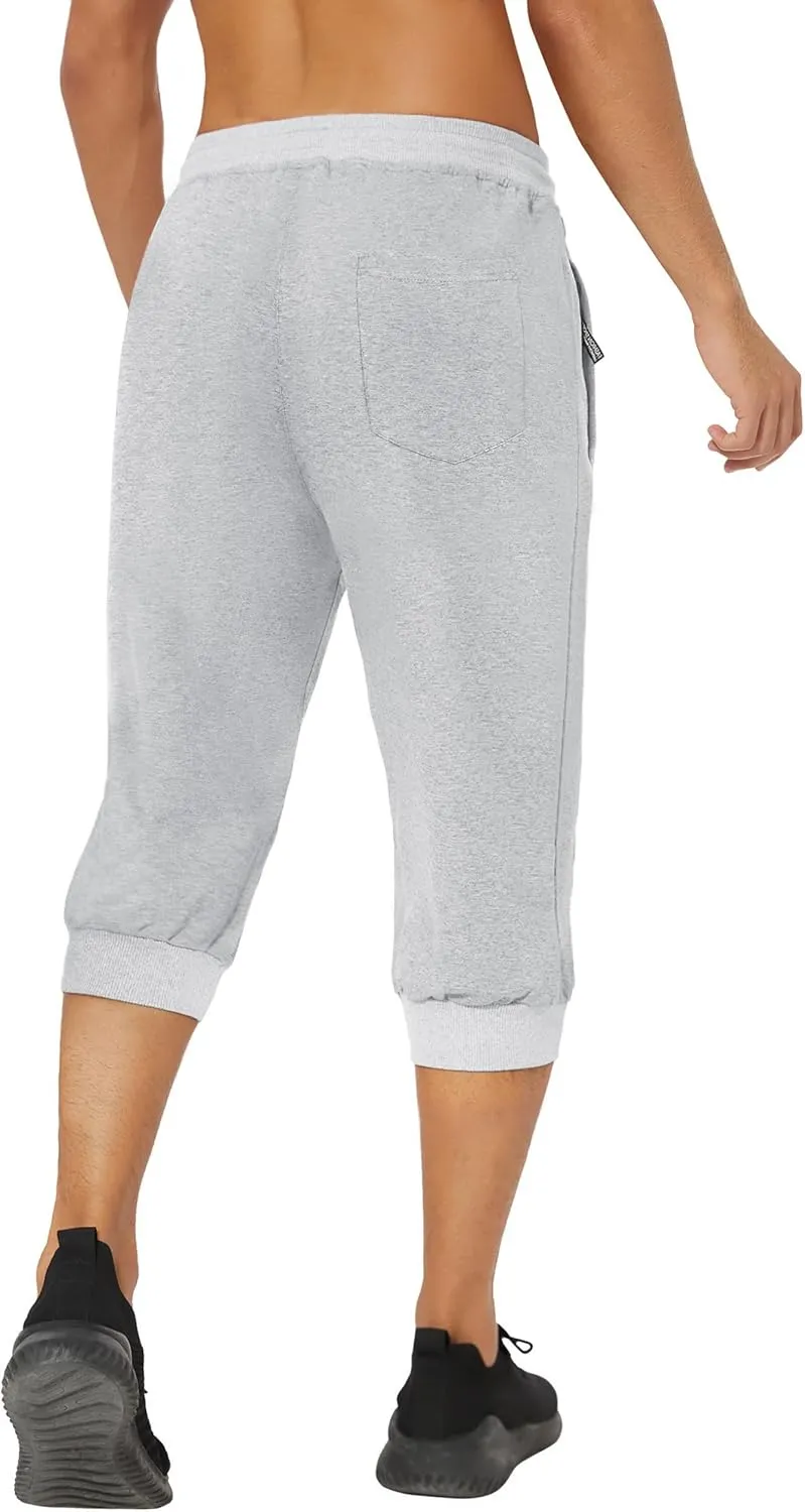 MAGNIVIT Men's 3/4 Jogger Capri Pants Workout Gym Below Knee Shorts Zipper Pockets Jogger Sweatpant Capris for Men