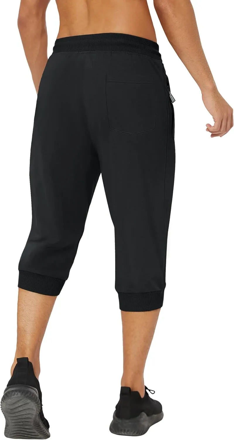 MAGNIVIT Men's 3/4 Jogger Capri Pants Workout Gym Below Knee Shorts Zipper Pockets Jogger Sweatpant Capris for Men