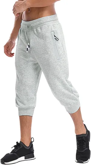 MAGNIVIT Men's 3/4 Jogger Capri Pants Workout Gym Below Knee Shorts Zipper Pockets Jogger Sweatpant Capris for Men