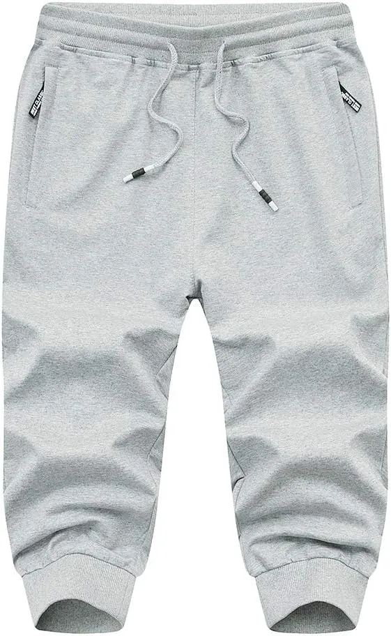MAGNIVIT Men's 3/4 Jogger Capri Pants Workout Gym Below Knee Shorts Zipper Pockets Jogger Sweatpant Capris for Men