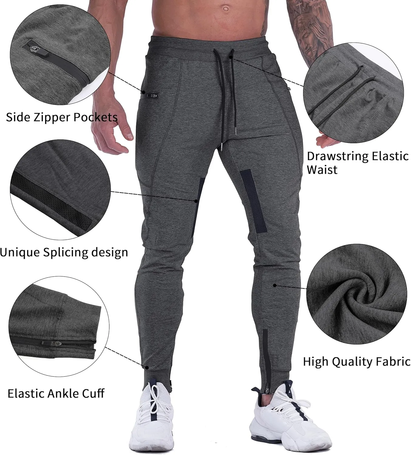 MAIKANONG Mens Joggers Pants Tapered Sweatpants Casual Gym Training Workout Pants Slim Track Pant with Zipper Pockets