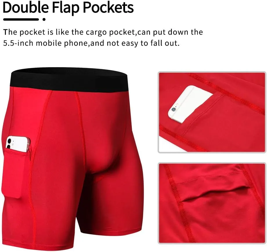 Men's Athletic Compression Shorts with Pockets Running Workout Active Underwear