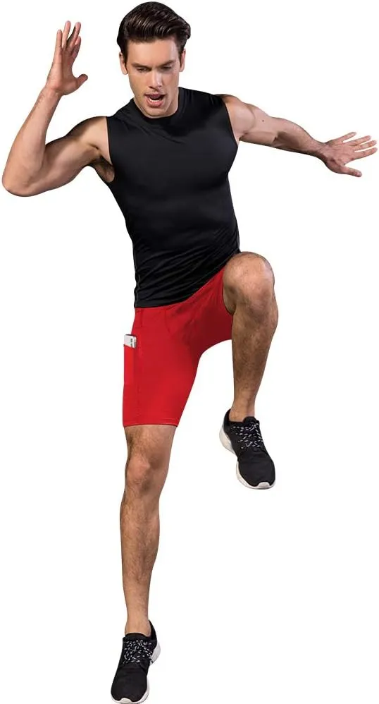 Men's Athletic Compression Shorts with Pockets Running Workout Active Underwear