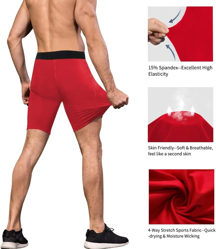Men's Athletic Compression Shorts with Pockets Running Workout Active Underwear