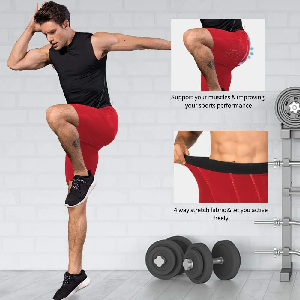 Men's Athletic Compression Shorts with Pockets Running Workout Active Underwear