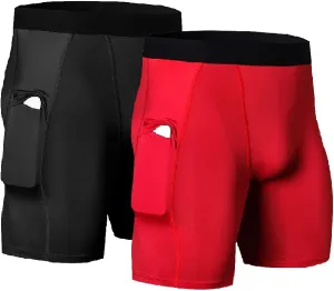 Men's Athletic Compression Shorts with Pockets Running Workout Active Underwear