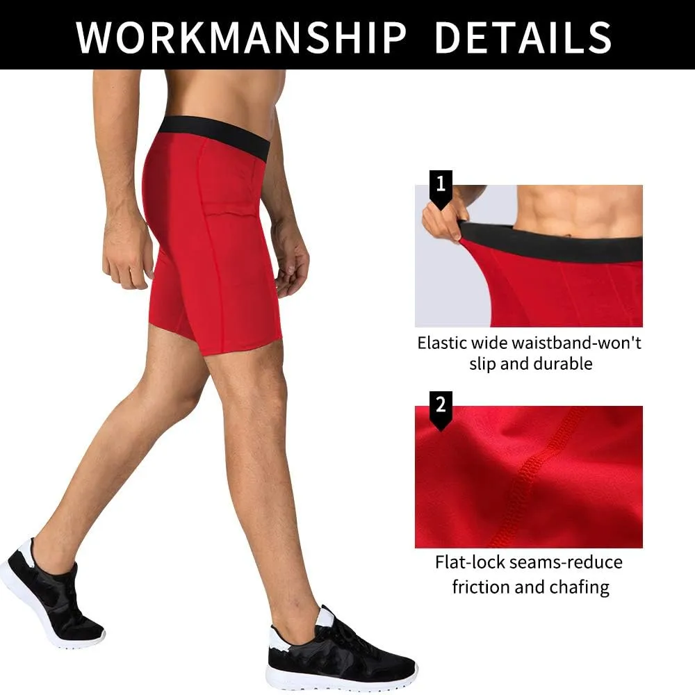 Men's Athletic Compression Shorts with Pockets Running Workout Active Underwear