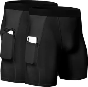 Men's Athletic Compression Shorts with Pockets Running Workout Active Underwear