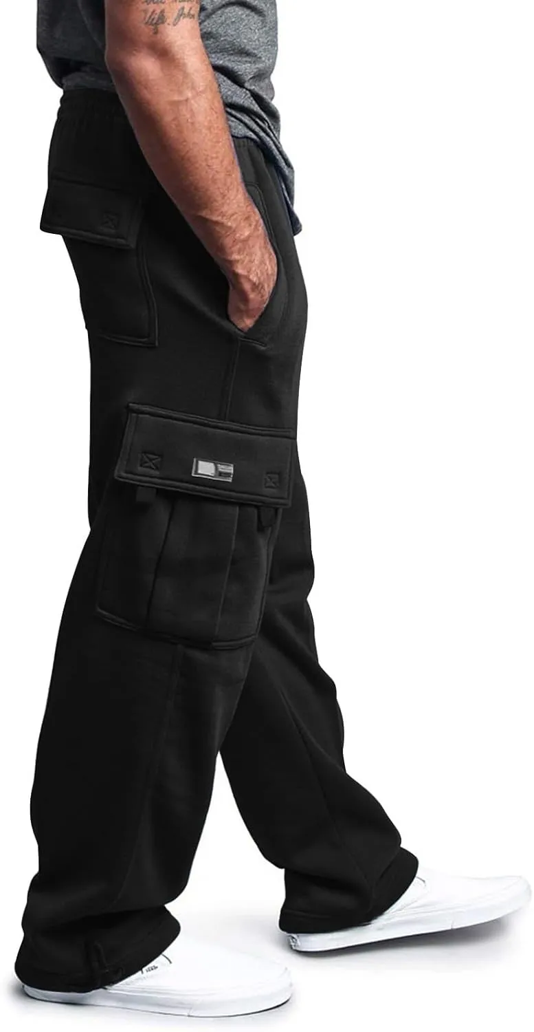 Mens Baggy Cargo Pants Elastic Waist Open Bottom Sweatpants Loose Fit Lightweight Hiking Work Pant Multi Pockets