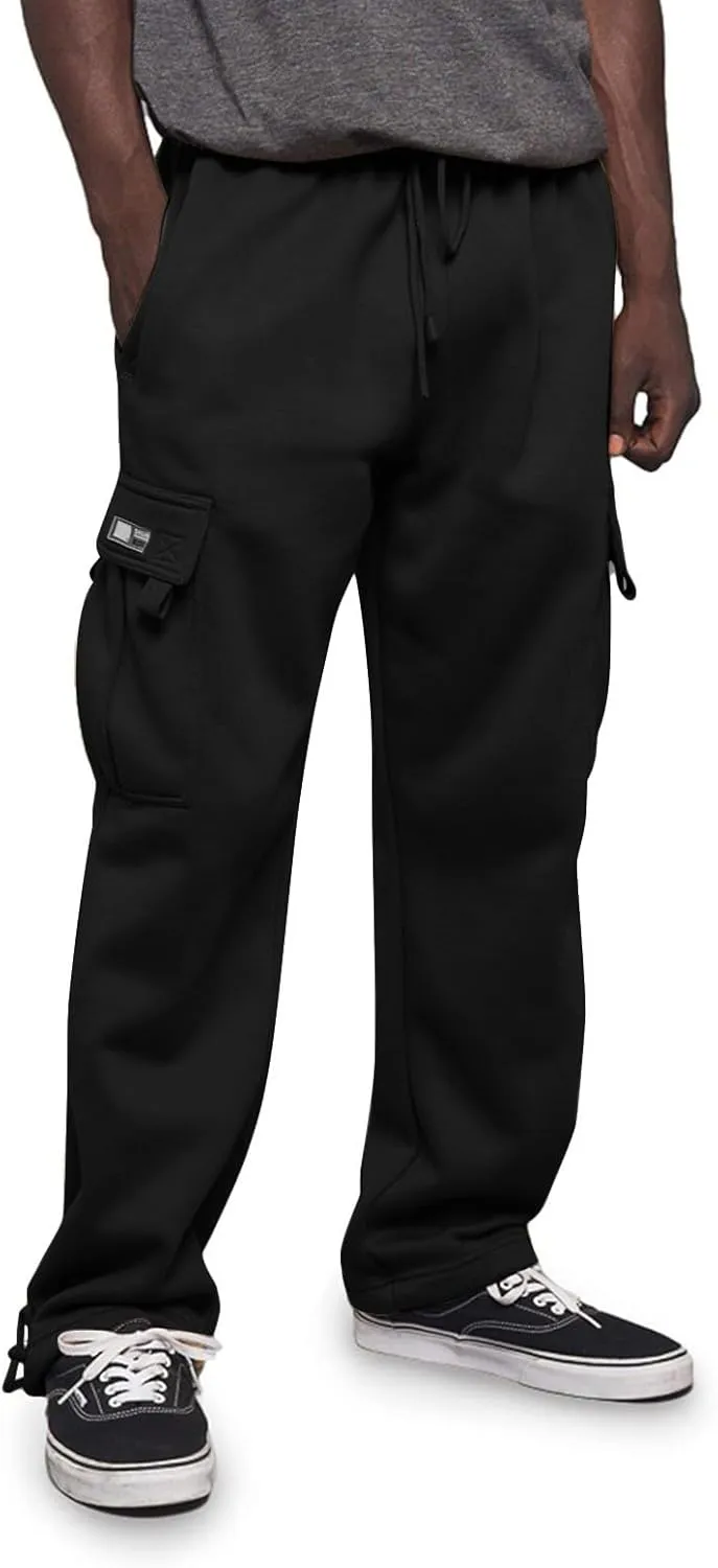 Mens Baggy Cargo Pants Elastic Waist Open Bottom Sweatpants Loose Fit Lightweight Hiking Work Pant Multi Pockets