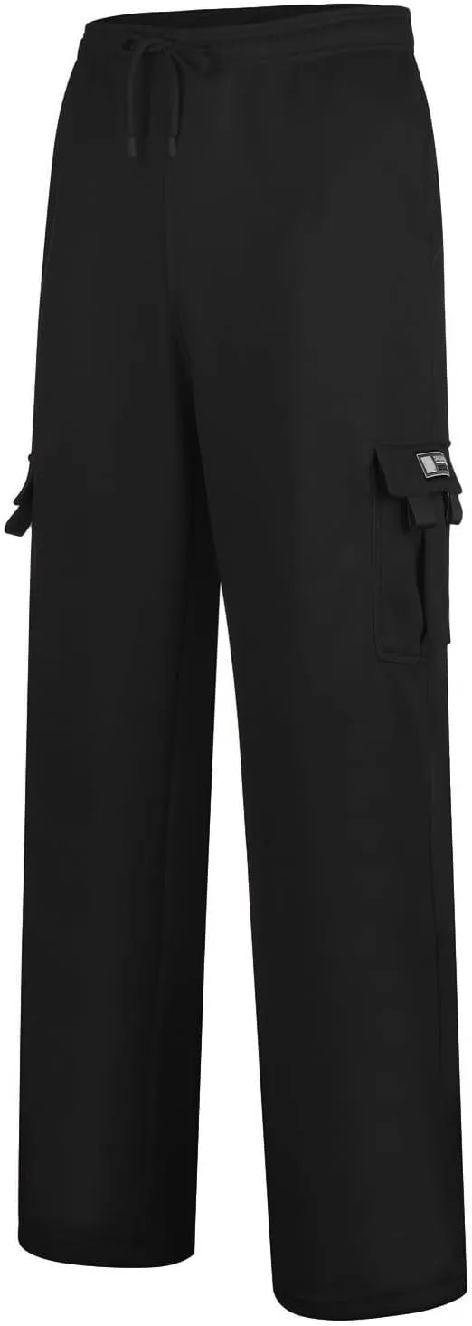 Mens Baggy Cargo Pants Elastic Waist Open Bottom Sweatpants Loose Fit Lightweight Hiking Work Pant Multi Pockets