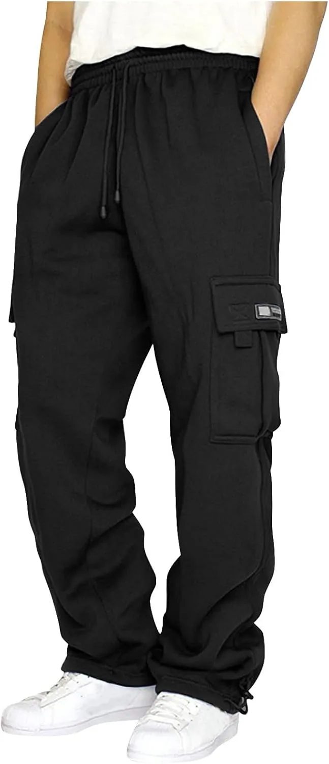 Mens Baggy Cargo Pants Elastic Waist Open Bottom Sweatpants Loose Fit Lightweight Hiking Work Pant Multi Pockets
