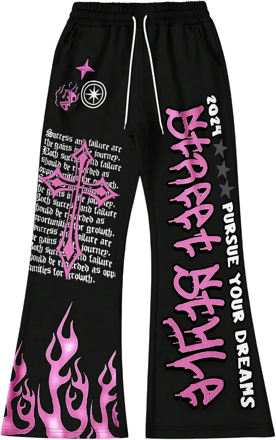 Men's Baggy Flare Sweatpants Y2k Graphic Drawstring Waist Street Jogger Pants with Pocket