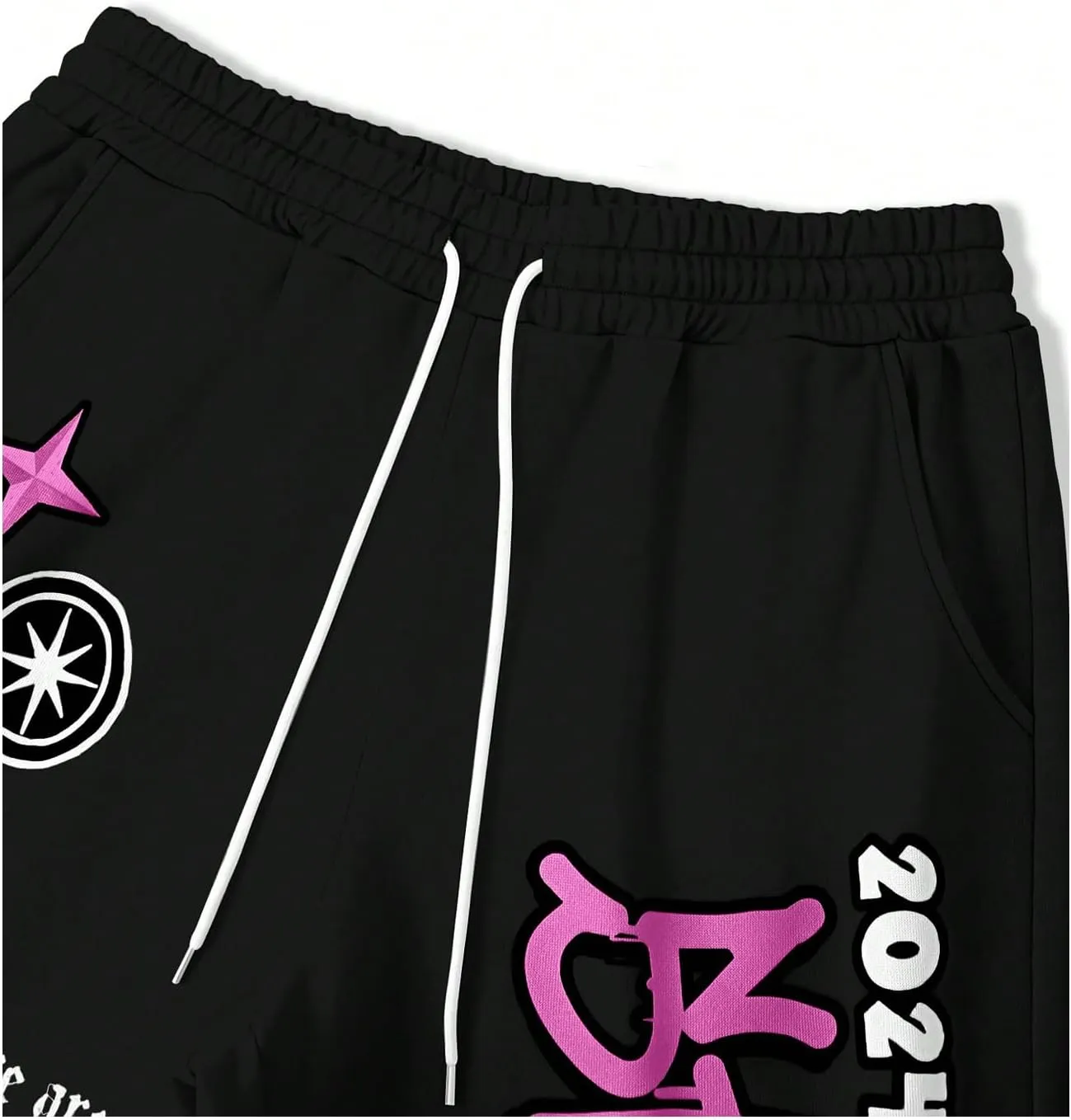 Men's Baggy Flare Sweatpants Y2k Graphic Drawstring Waist Street Jogger Pants with Pocket