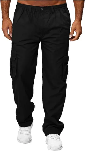Men's Cargo Pants Straight Leg Hiking Joggers Lightweight Loose Pants Outdoor Streetwear Trousers with Pocket