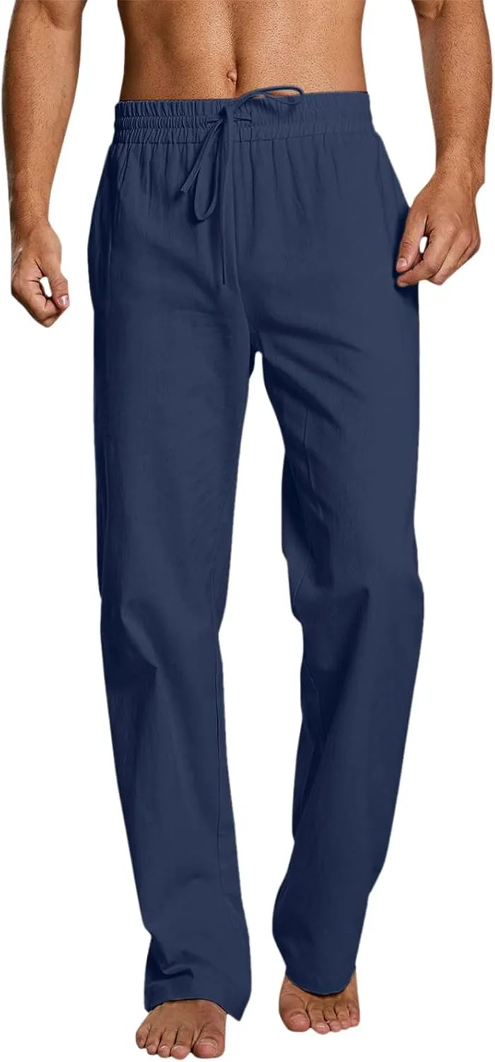 Men's Casual Joggers Pants Baggy Drawstring Elastic Waist Track Pant Summer Sweatpants Trousers with Pockets Chino Pants Slim Fit Mens Ice Skating Tights