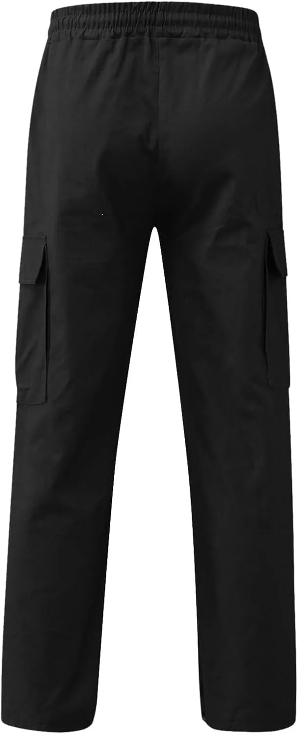 Men's Causal Cargo Pants Solid Color Multi Pockets Straight Leg Trousers Loose Fit Hiking Joggers Sport Pants