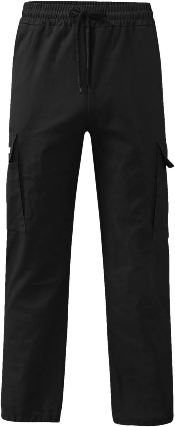 Men's Causal Cargo Pants Solid Color Multi Pockets Straight Leg Trousers Loose Fit Hiking Joggers Sport Pants