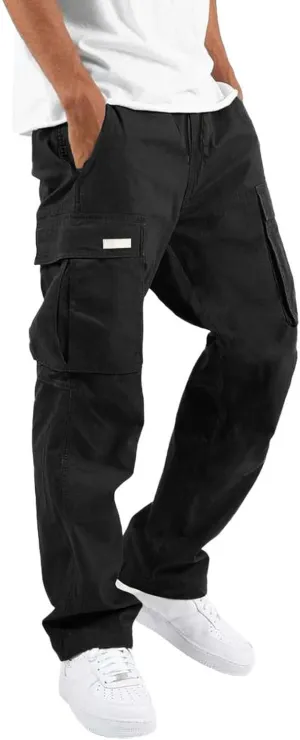 Men's Causal Cargo Pants Solid Color Multi Pockets Straight Leg Trousers Loose Fit Hiking Joggers Sport Pants