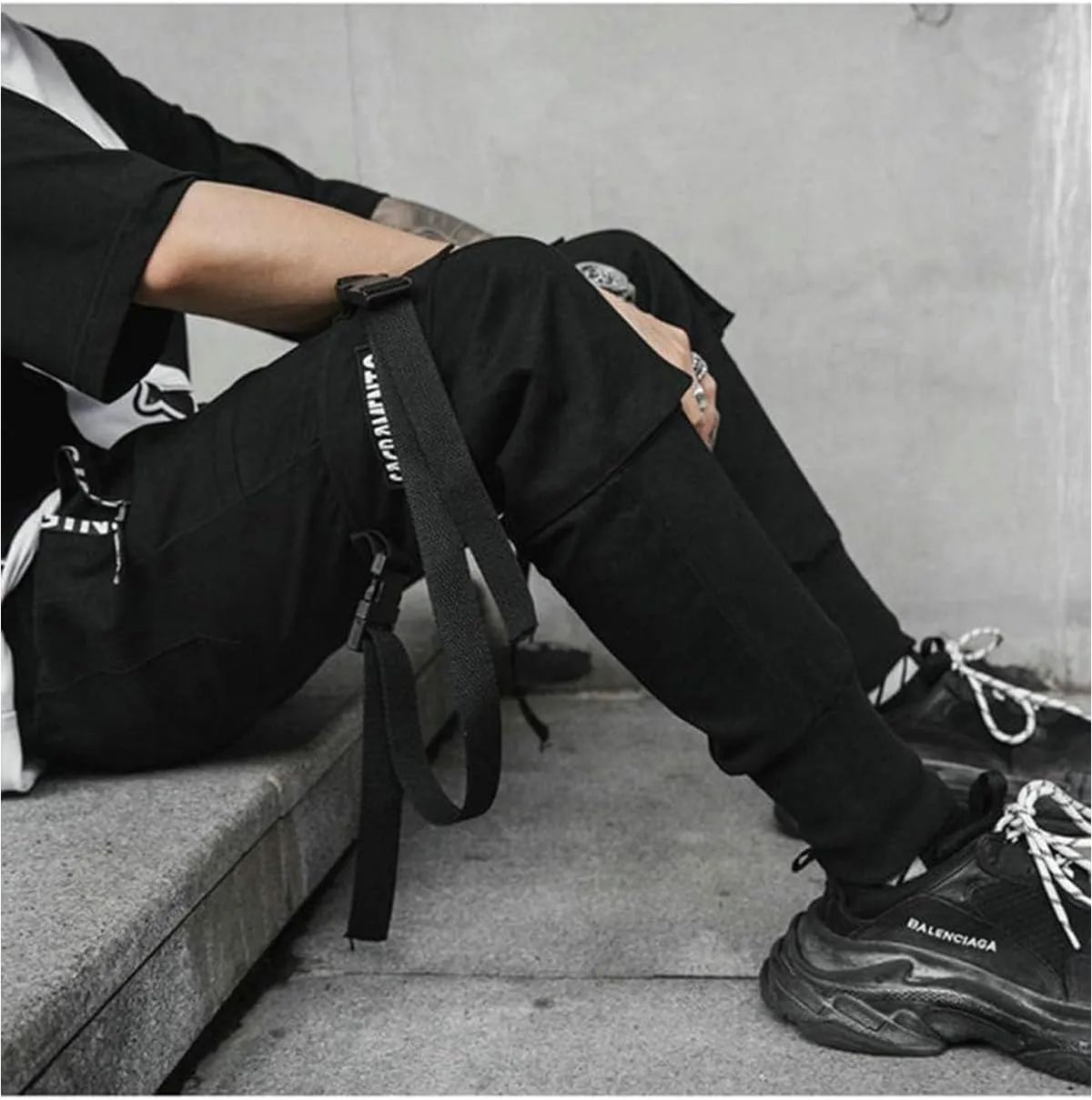 Men's Joggers Punk Cargo Baggy Techwear Hip Hop Harem Streetwear Tactical Track Pants