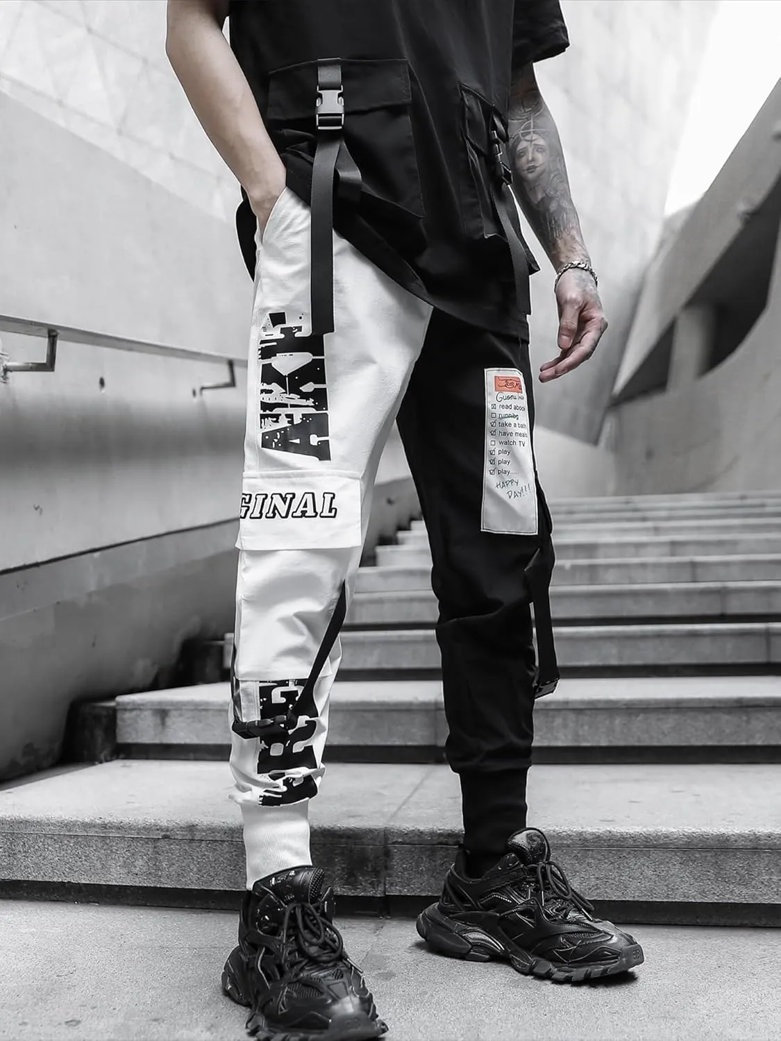 Men's Joggers Punk Cargo Baggy Techwear Hip Hop Harem Streetwear Tactical Track Pants