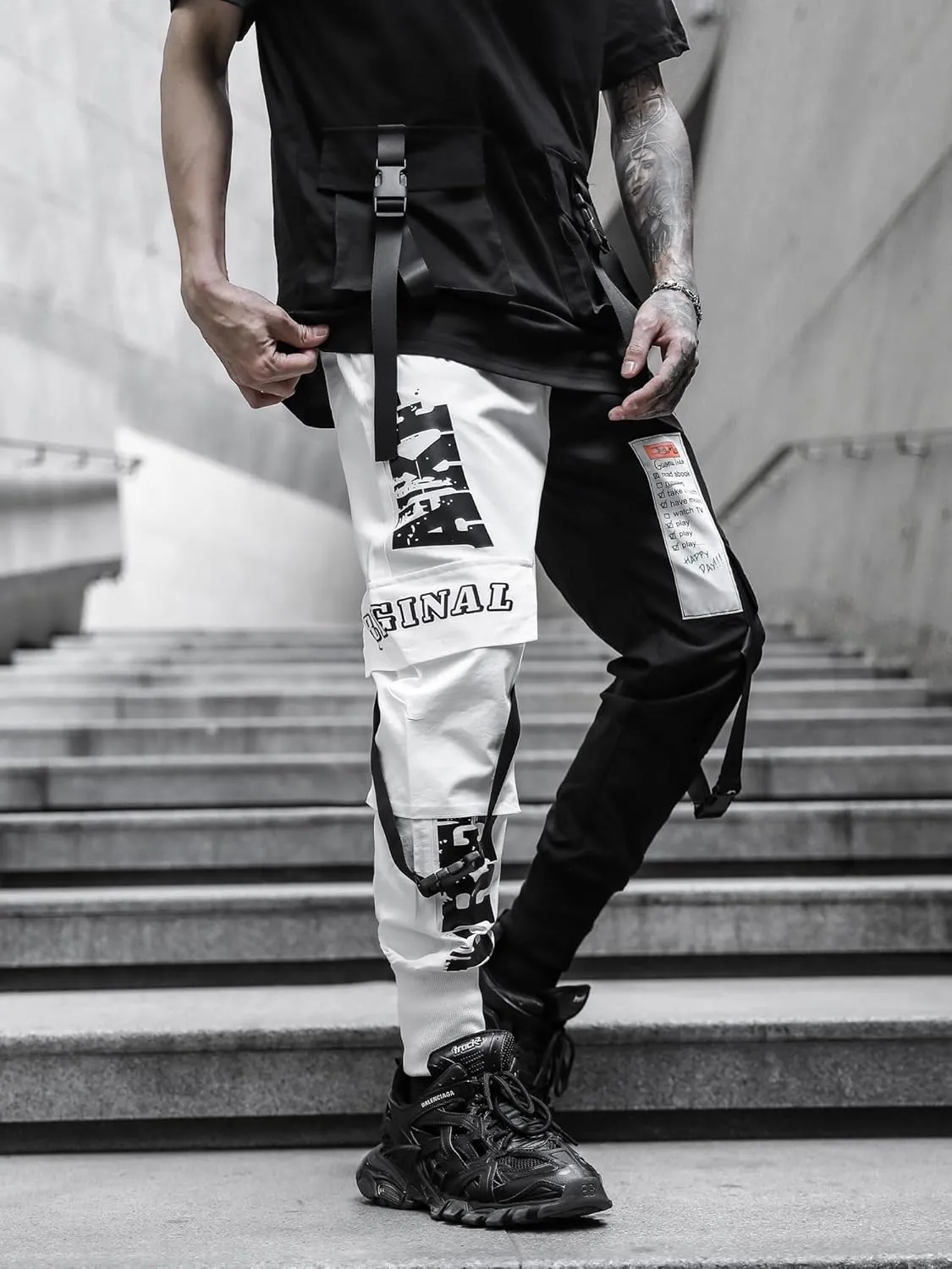 Men's Joggers Punk Cargo Baggy Techwear Hip Hop Harem Streetwear Tactical Track Pants