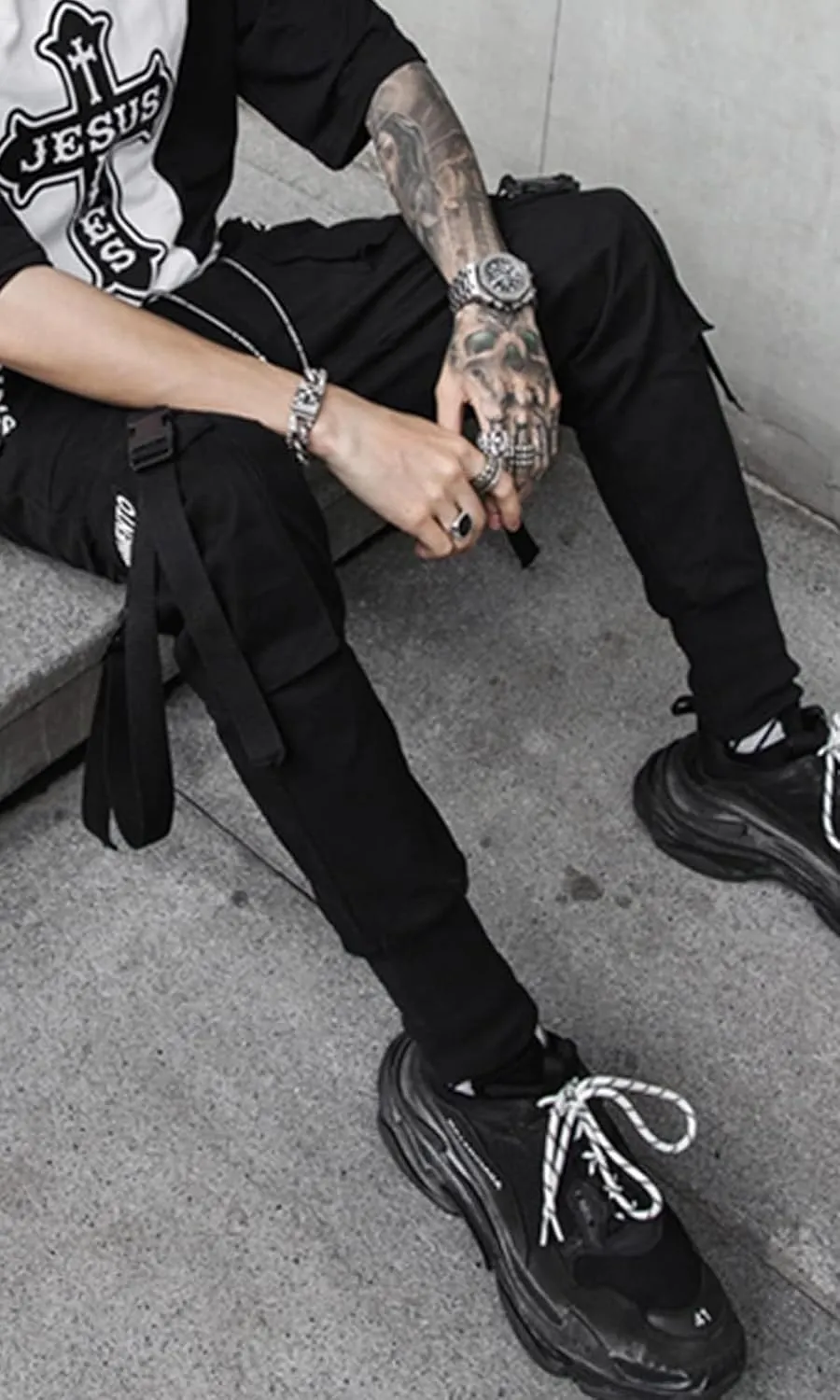 Men's Joggers Punk Cargo Baggy Techwear Hip Hop Harem Streetwear Tactical Track Pants
