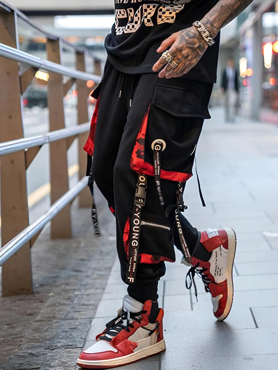 Men's Joggers Punk Cargo Baggy Techwear Hip Hop Harem Streetwear Tactical Track Pants