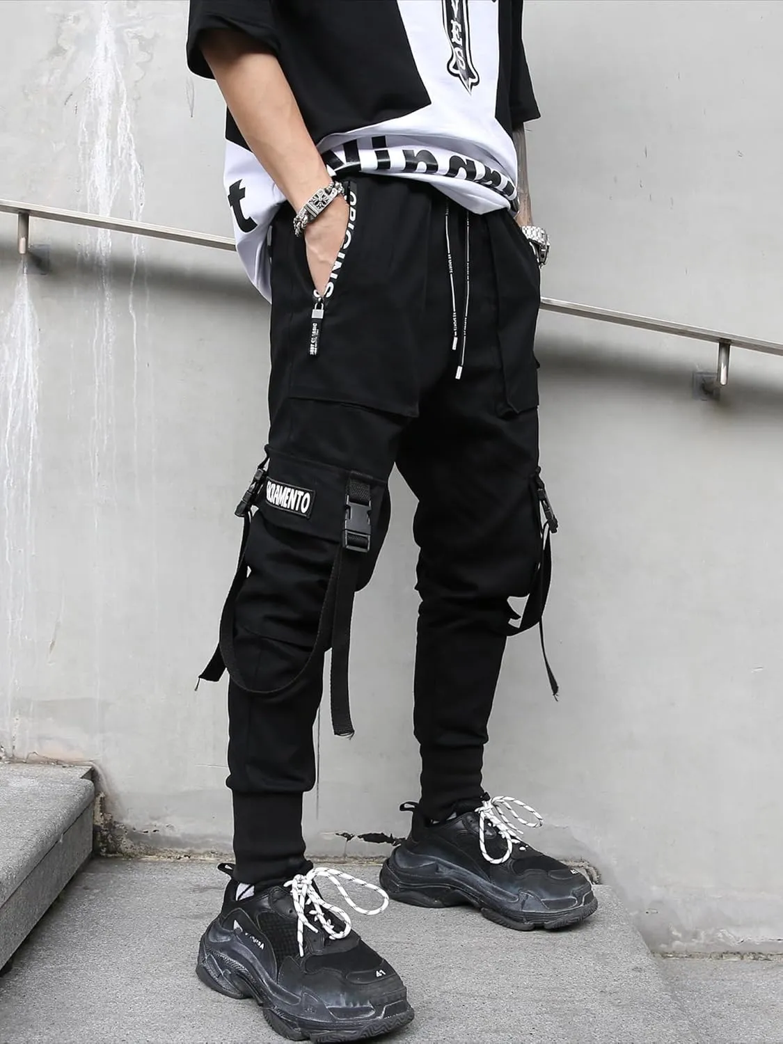 Men's Joggers Punk Cargo Baggy Techwear Hip Hop Harem Streetwear Tactical Track Pants