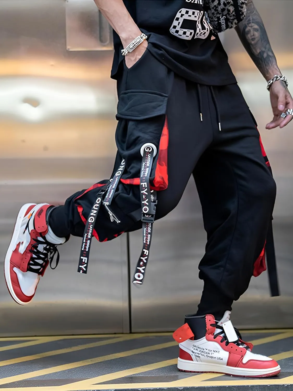 Men's Joggers Punk Cargo Baggy Techwear Hip Hop Harem Streetwear Tactical Track Pants