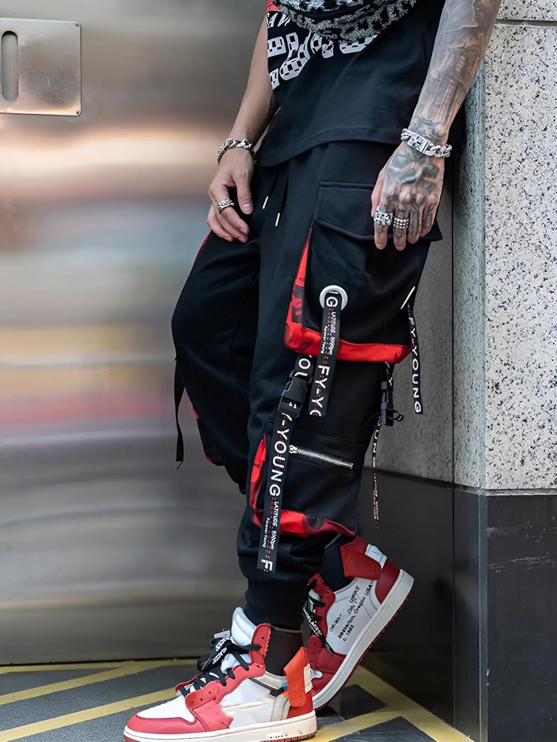 Men's Joggers Punk Cargo Baggy Techwear Hip Hop Harem Streetwear Tactical Track Pants