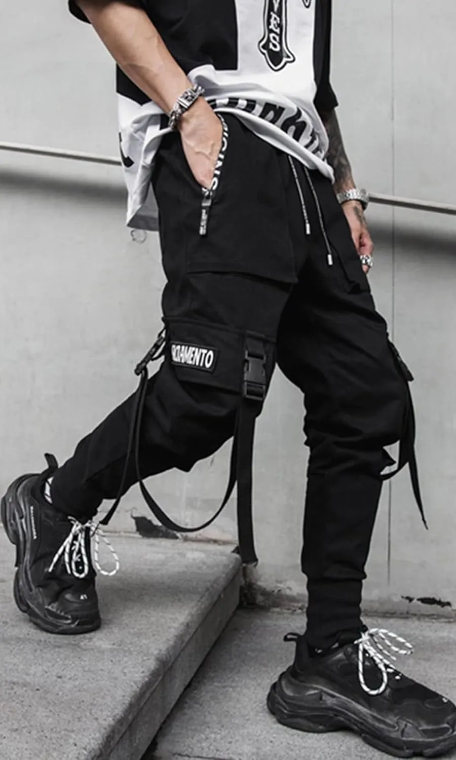 Men's Joggers Punk Cargo Baggy Techwear Hip Hop Harem Streetwear Tactical Track Pants