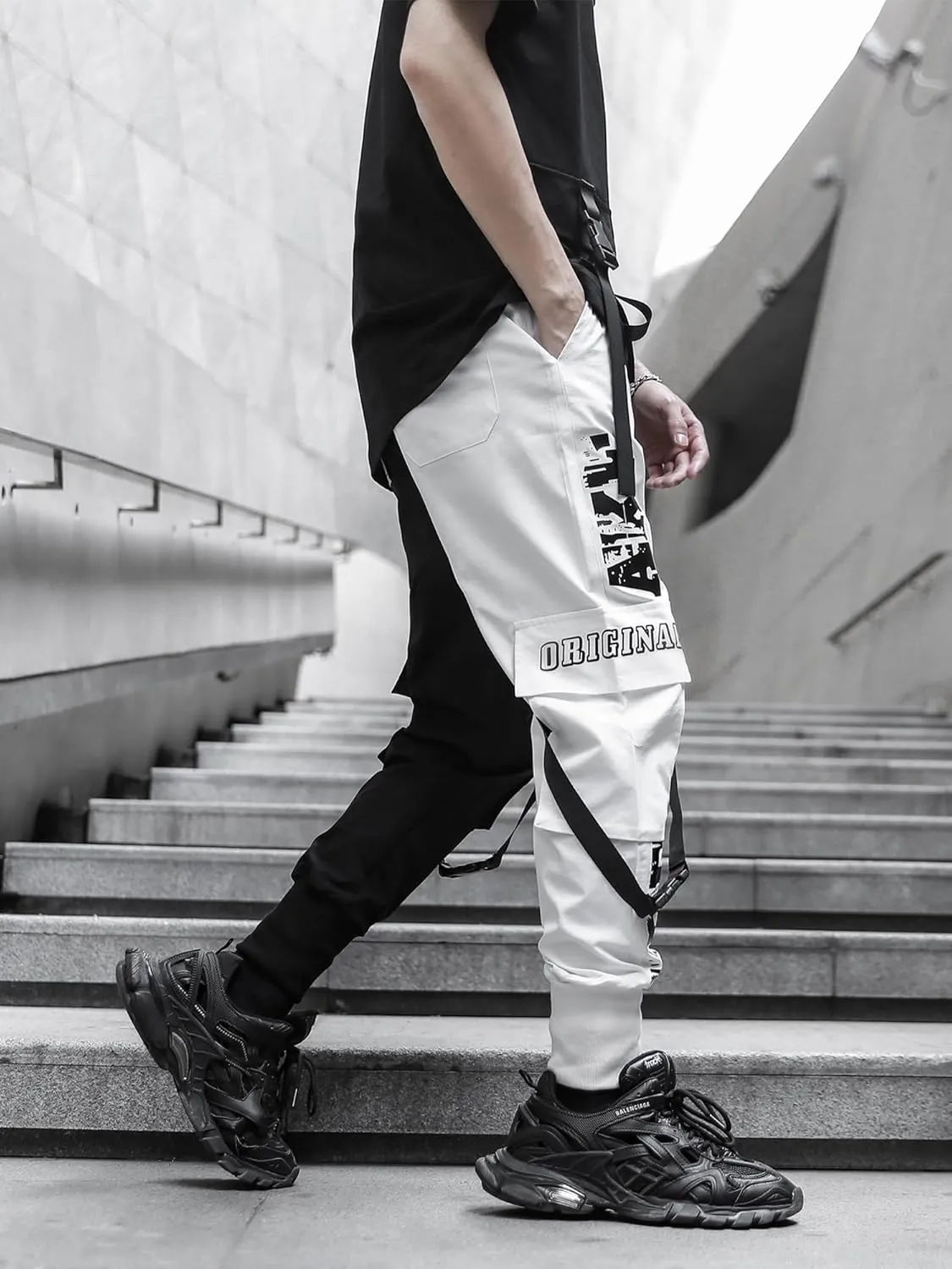 Men's Joggers Punk Cargo Baggy Techwear Hip Hop Harem Streetwear Tactical Track Pants