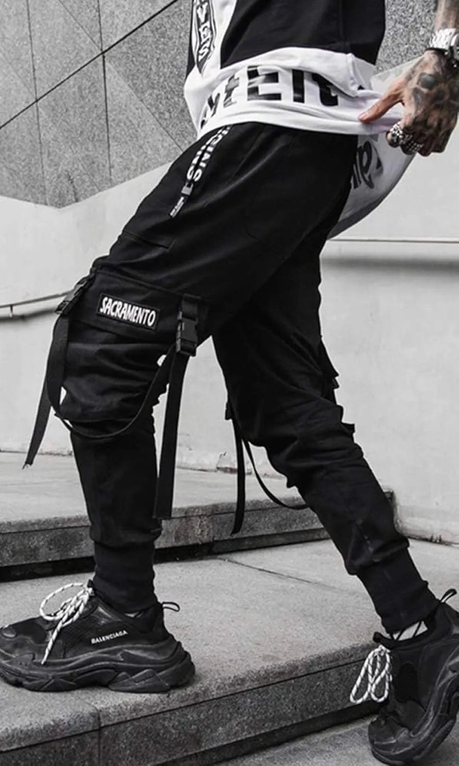 Men's Joggers Punk Cargo Baggy Techwear Hip Hop Harem Streetwear Tactical Track Pants
