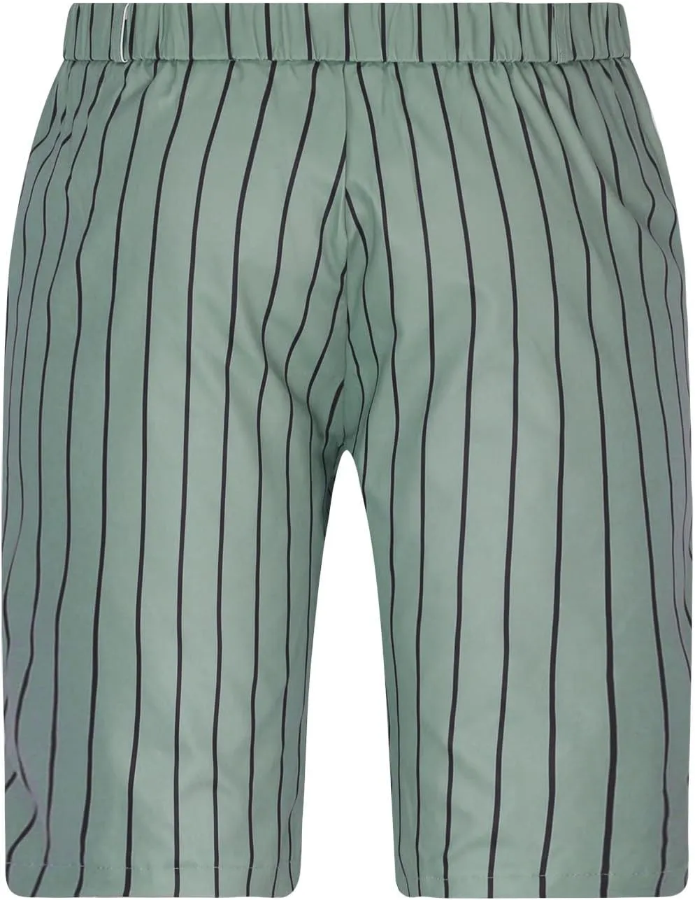 Mens Shorts Striped 9 Inch Work Golf Pants Slim Fit Elastic Waist Knee Length Button Trousers Streetwear