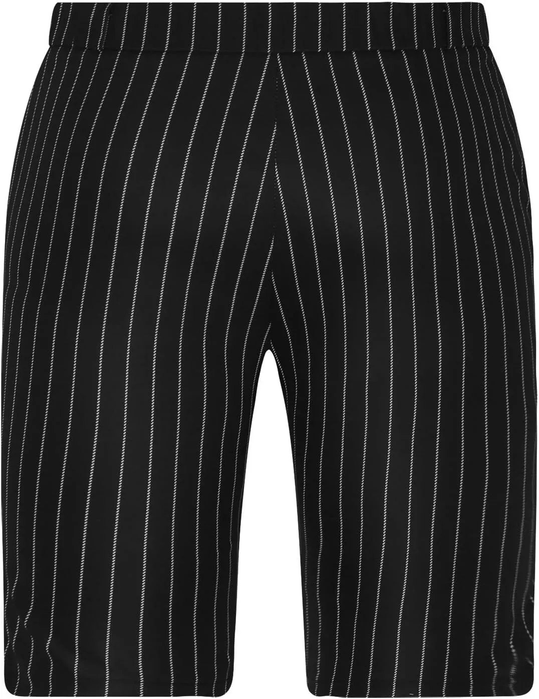 Mens Shorts Striped 9 Inch Work Golf Pants Slim Fit Elastic Waist Knee Length Button Trousers Streetwear