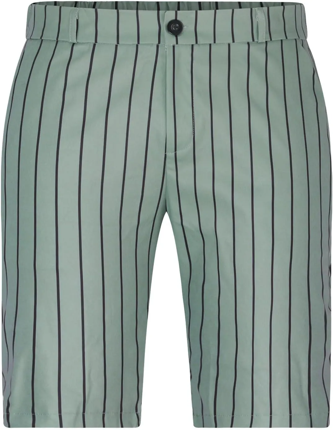 Mens Shorts Striped 9 Inch Work Golf Pants Slim Fit Elastic Waist Knee Length Button Trousers Streetwear